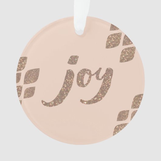Peach & Bronze Glitter Joy Xmas Tree Ornament (voorkant)