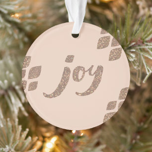 Peach & Bronze Glitter Joy Xmas Tree Ornament
