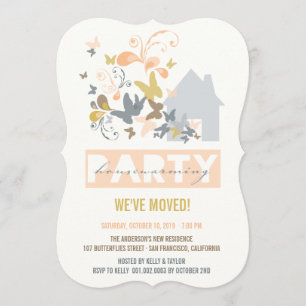 Peach Butterflies Burst House Warming Party nodigt Kaart