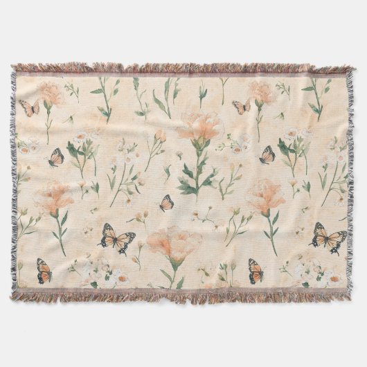 Peach Butterflies Floral Deken (Voorkant)