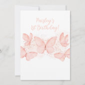 Peach Butterfly 1st Birthday Invitation Baby Girl Kaart (Achterkant)