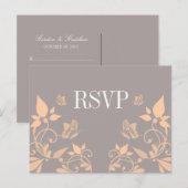 Peach Butterfly Floral RSVP Briefkaart (Voorkant / Achterkant)