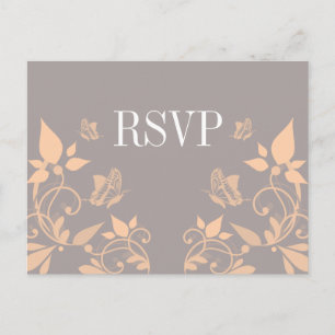 Peach Butterfly Floral RSVP Briefkaart