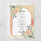 Peach cactus bloemen soft terracotta arch bruiloft kaart (Voorkant)