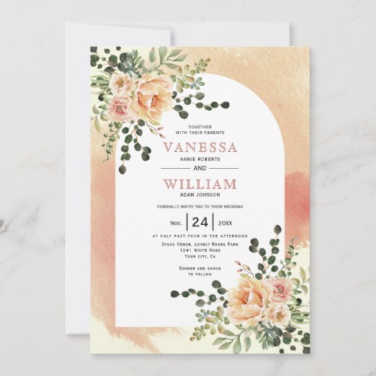 Peach cactus bloemen soft terracotta arch bruiloft kaart (Voorkant)