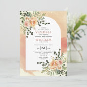 Peach cactus bloemen soft terracotta arch bruiloft kaart (Staand voorkant)