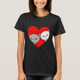 Peach Cartoon Love Goma Cat Valentijn's Day Heart T-shirt