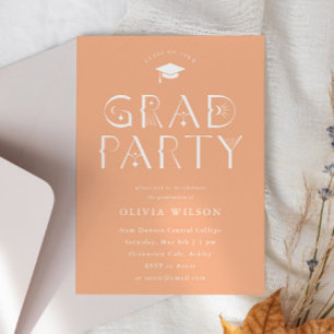 Peach Celestial Typography Afstudeerder Party Kaart