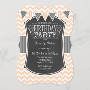 Peach Chalkboard Chevron Invitation d'anniversaire