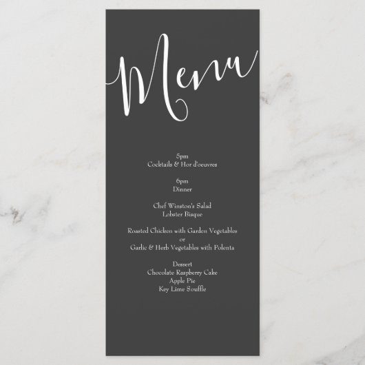 Peach Charcoal Grey Peony Rose Menu Mariage (Devant)