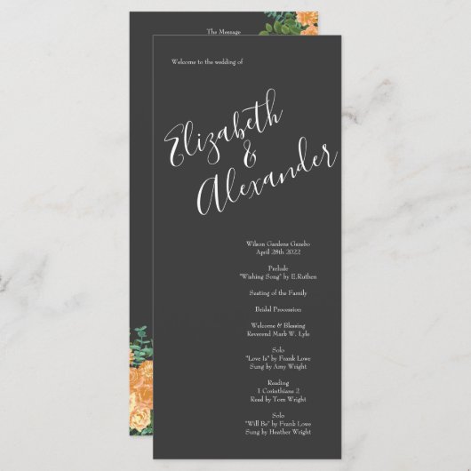 Peach Charcoal Grey Peony Rose Wedding Programmes (Devant / Derrière)