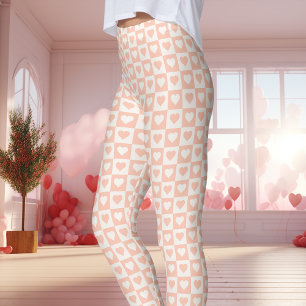 Peach Checkerboard Heart Valentijnsdag Leggings