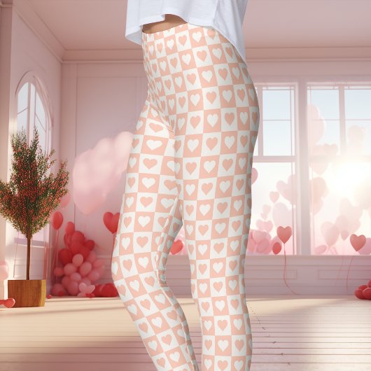 Peach Checkerboard Heart Valentijnsdag Leggings