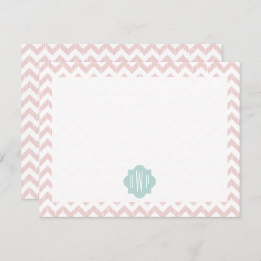 Peach Chevron Ikat Carte pour notes plat monogramm (Devant / Derrière)