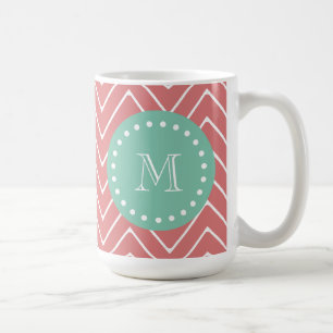 Peach Chevron Pattern   Munt Green Monogram Koffiemok