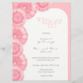 Peach Chrysanthemum Vow Vernieuwing 25 Jaar Uitnod Menu
