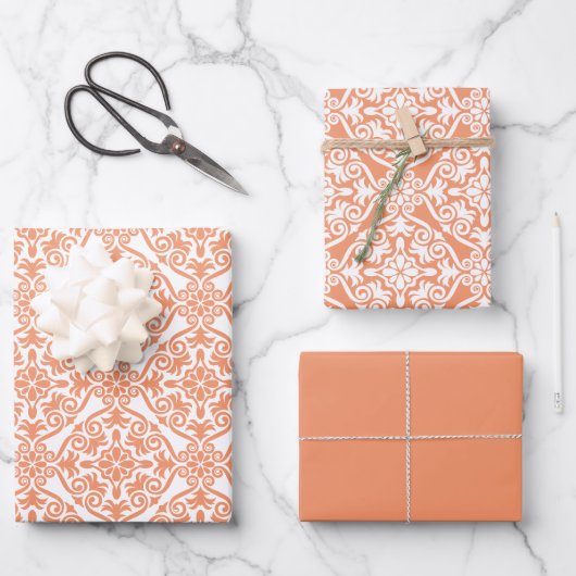Peach Classic naadloos Damask-patroon Inpakpapier Vel (Voorkant)