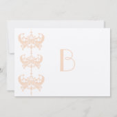 Peach Coral and Mushroom Damask Wedding Invitation Kaart (Achterkant)