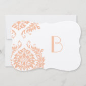 Peach Coral and Mushroom Damask Wedding Invitation Kaart (Achterkant)