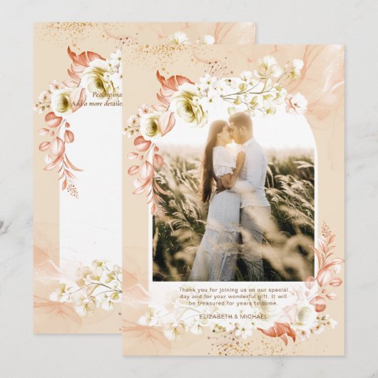 Peach Coral Floral PHOTO MERCI (Devant / Derrière)