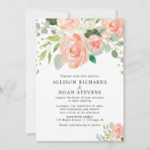 Peach coral greenery zomerlente florale bruiloft kaart (Voorkant)