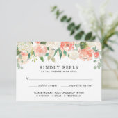 Peach coral greenery zomerlente RSVP Informatiekaartje (Staand voorkant)