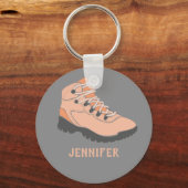 Peach coral Hiking Boot Personalized Grey Sleutelhanger (Voorkant)