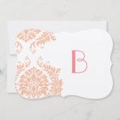 Peach Coral Roos Gold Damask Weddenschap Kaart (Achterkant)