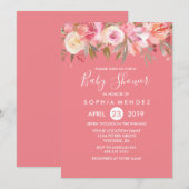 Peach Coral rose Aquarelle Baby shower Invitation (Devant / Derrière)