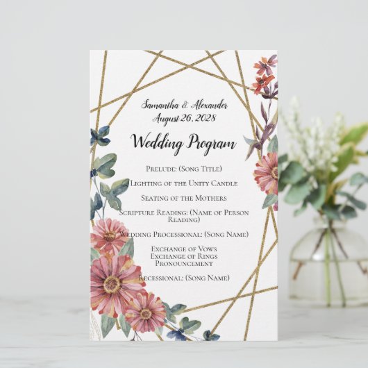 Peach Coral Zinnia Waterverf Flower Wedding (Staand voorkant)