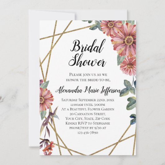 Peach Coral Zinnia Waterverf Flower Wedding Kaart (Voorkant)