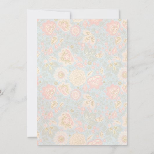 Peach Cream en Blue Spring Gold Script Wedding Kaart (Achterkant)