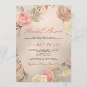 Peach Cream Faux Gold Foil Floral Vrijgezellenfees Kaart