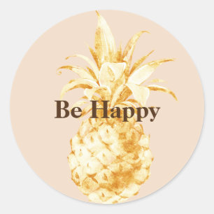 Peach Cream Geel Goud Ananas Confetti Ronde Sticker