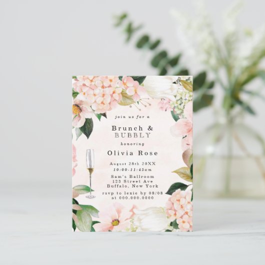 Peach Cream Hydrangeas Brunch & Bubbly Invitation (Debout devant)