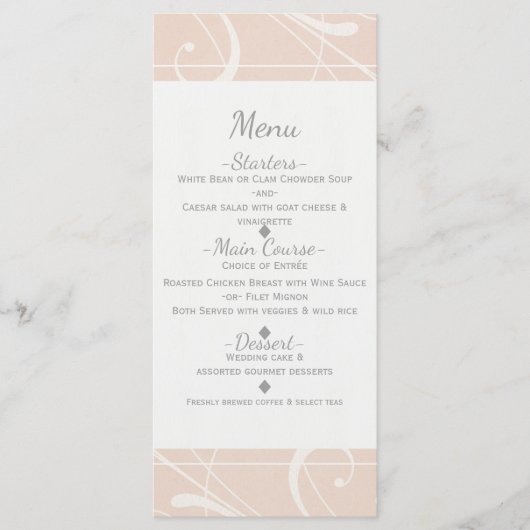 Peach & Creamy White Floral Swirl Menu Mariage (Devant)