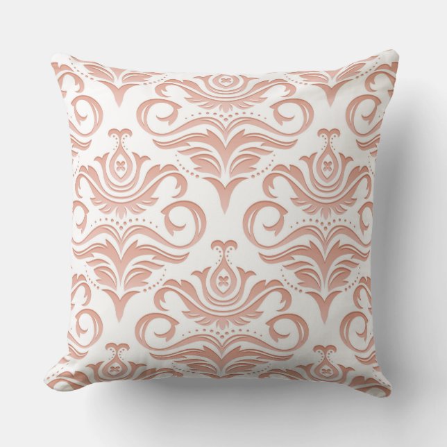 Peach Creme Damask Decorative Pillow Kussen (Voorkant)