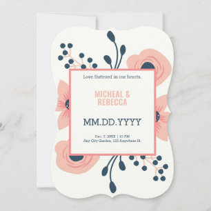 Peach crème en blauwe bloemen rustige bruiloft save the date