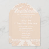  Peach Damask Monogram Wedding Invitations Kaart (Voorkant / Achterkant)