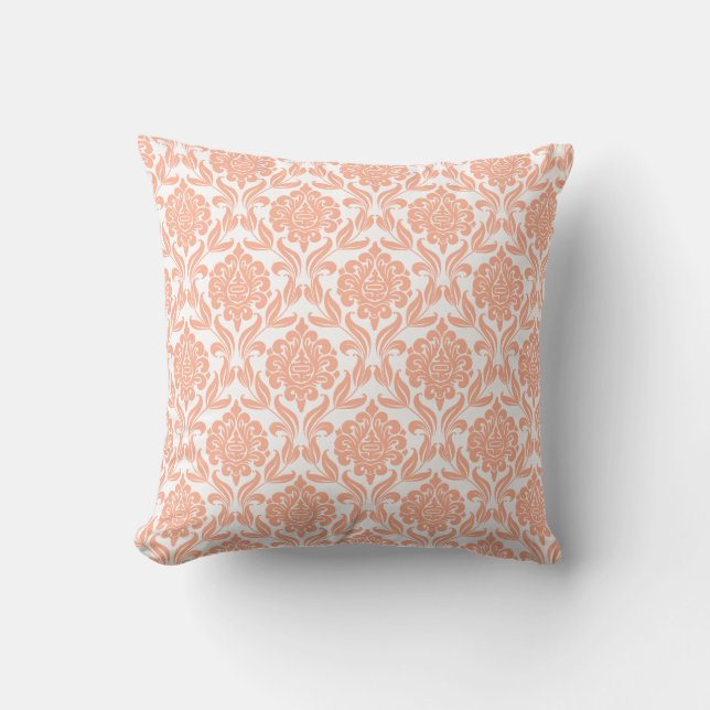 Peach Damask Patroon Kussen (Voorkant)