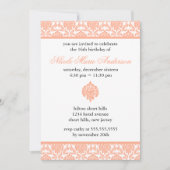 Peach Damask Sweet Sixteen-uitnodigingen Kaart (Voorkant)