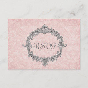 Peach Damask Vintage RSVP Wedding Response Kaartje