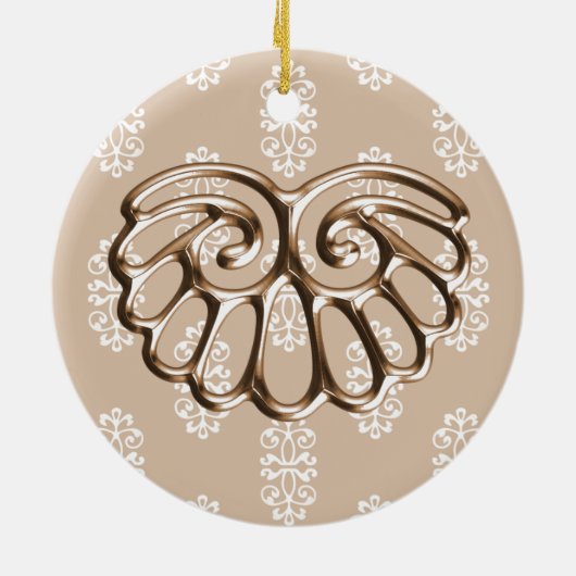 Peach Damask Wedding Save the Date Keramisch Ornament (Achterkant)