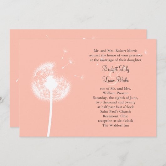 Peach Dandelion Faire-part de mariage (Devant / Derrière)