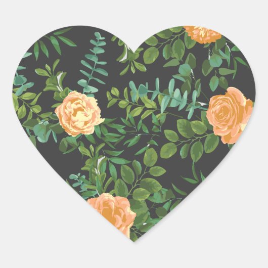 Peach Dark Gray Wedding Rozen Floral Hart Sticker (Voorkant)