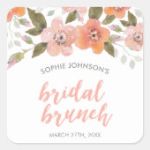 Peach Delicate Floral Bridal Brunch Vierkante Sticker (Voorkant)