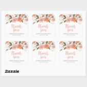 Peach Delicate Floral Dank u Vierkante Sticker (Vel)