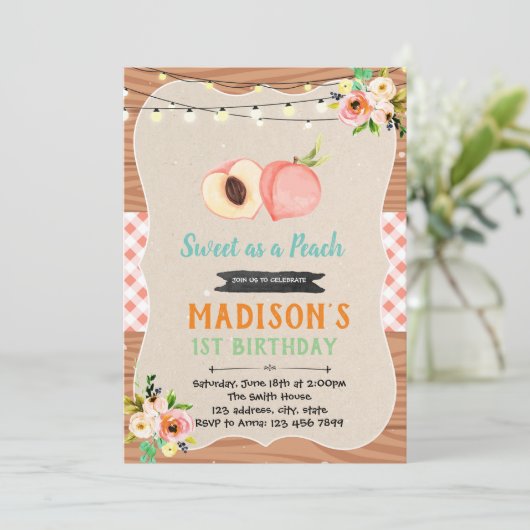 Peach douche invitation fête (Debout devant)