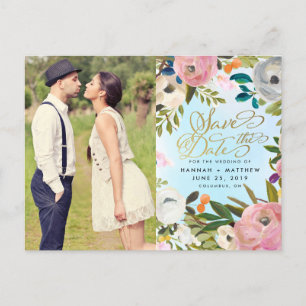 Peach Dream Garden Floral Photo Bewaar de datum Aankondigingskaart