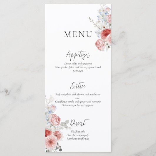 Peach Dusty Blue Floral Menu (Voorkant)